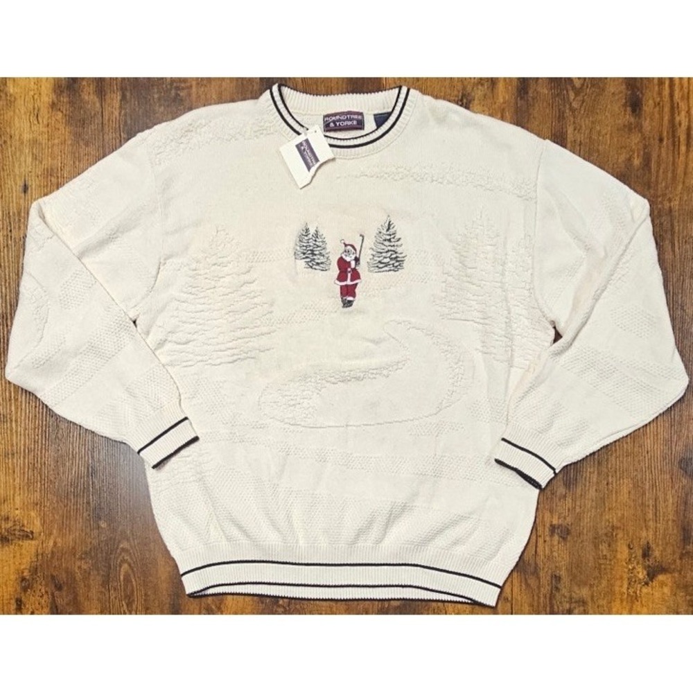 Roundtree &‎ Yorke Santa Golfing Christmas Sweater XL VTG 90s Made In USA NWT
